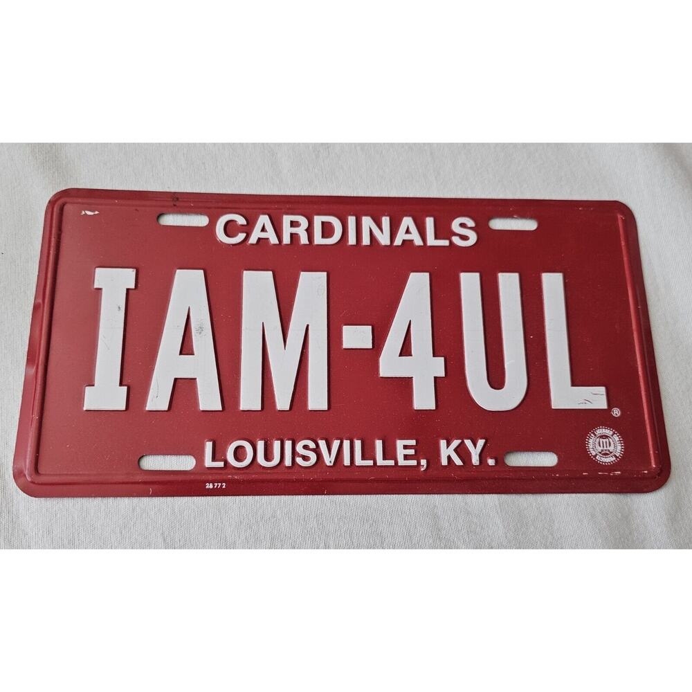 Vintage Louisville Kentucky Cardinals Booster License Plate IAM 4UL. Licensed